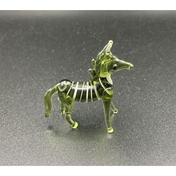 Vintage MCM Blown Glass Zebra Figurine Green Mid Century Murano Style Mini - Picture 2 of 7